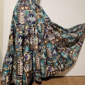 Vintage Duo Designs sky blue Aztec Santa Fe New Mexico circle Skirt southwestern